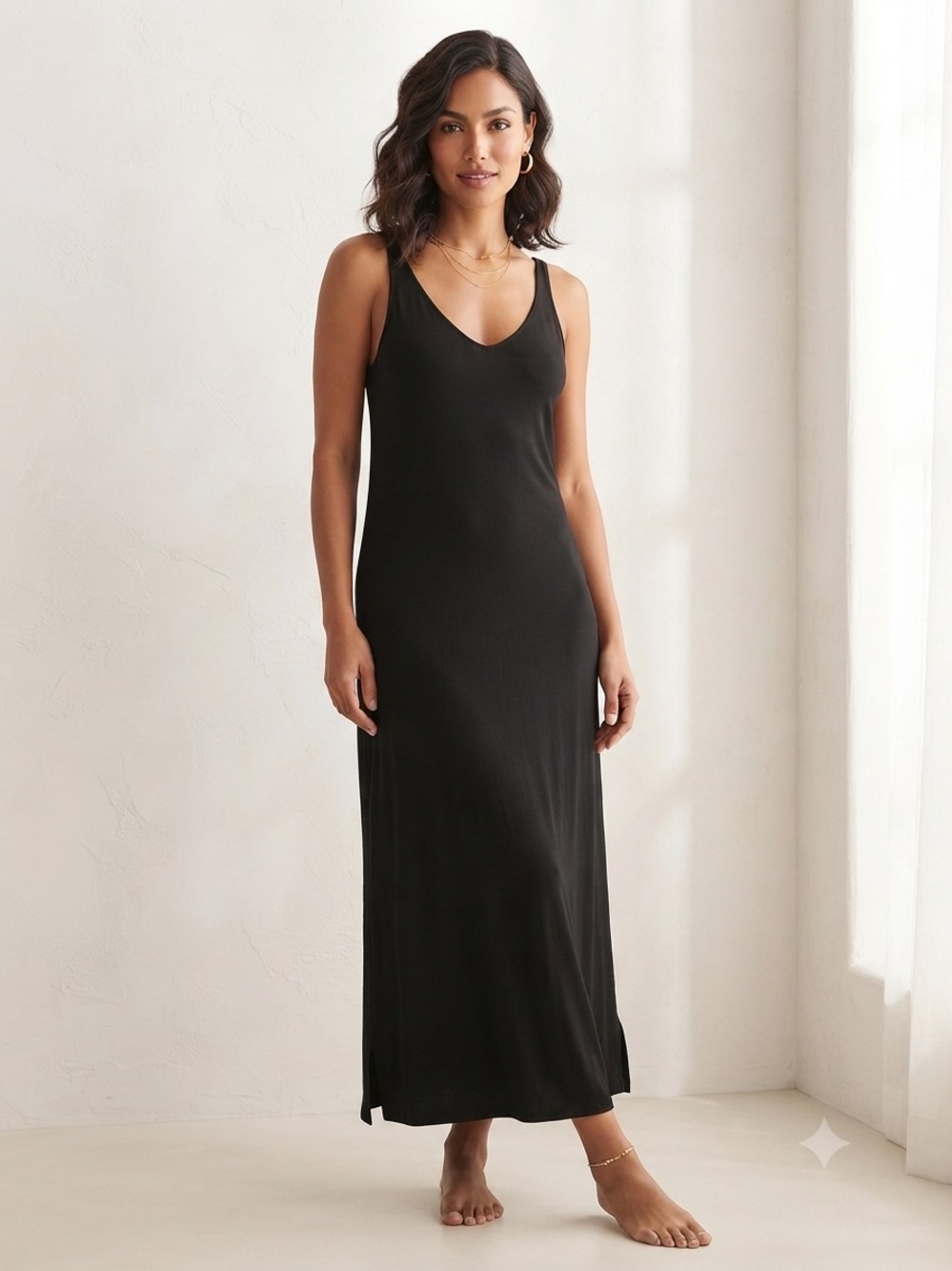 Green Envelope Black Maxi Dress - Sleeveless V-Neck